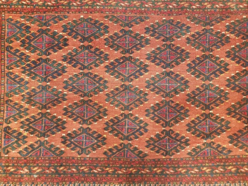 Antique Turkoman Rug Collectible Yamud Oriental Cushion Cover Carpet Red 3.4 x 5 gallery