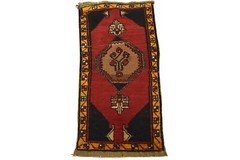 Vintage Tribal Rug 1’8” x 3’3” Red Wool Hand-Knotted Oriental Carpet