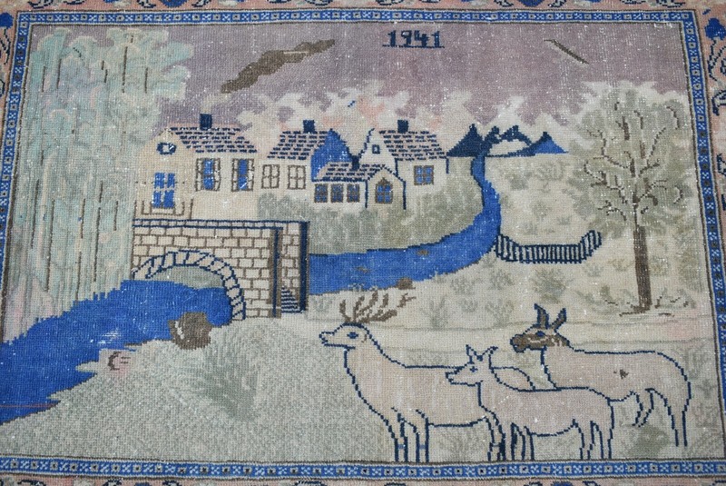 Stunning Wall Decor Rug 4'9'' x 3'8'' ft. Vintage Anatolian Pictorial Oushak Rug gallery