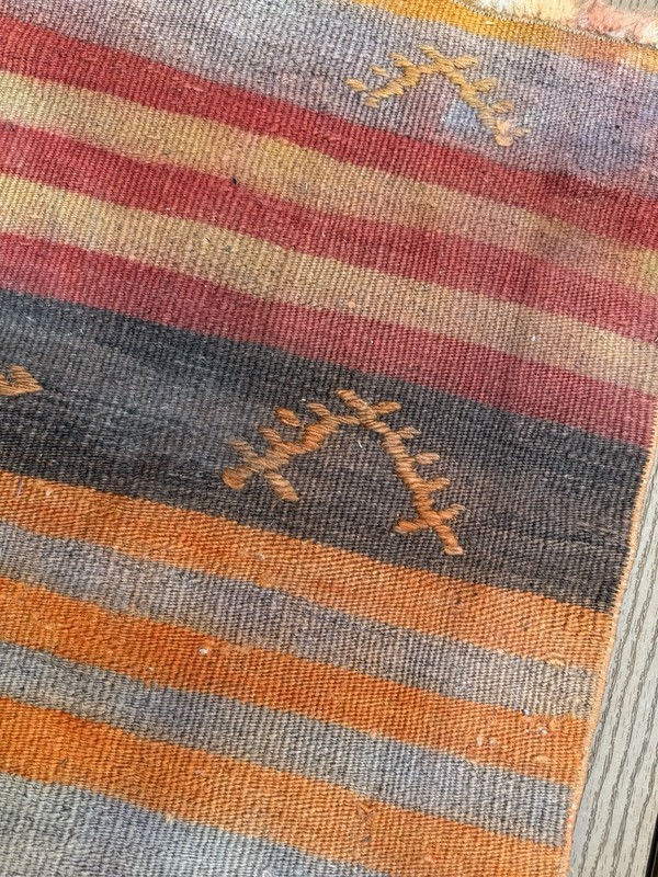 Tribal Striped Brown Kilim Rug Anatolian Vtg Hand Knotted Saddle Blanket 22”x32” gallery
