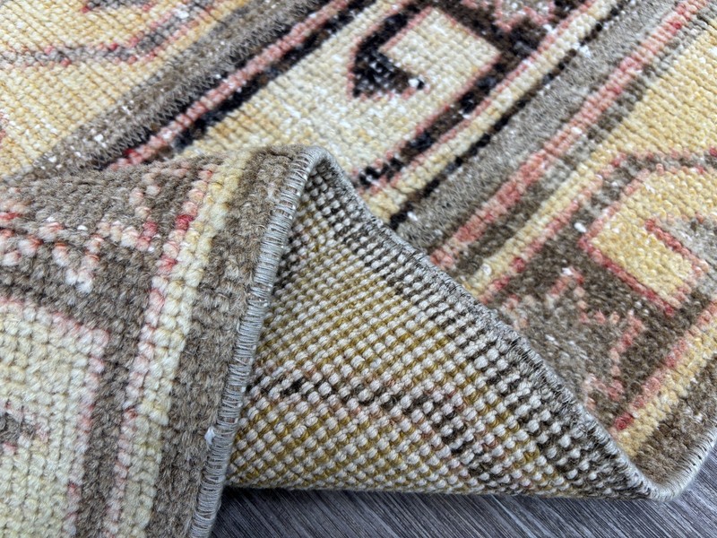 2x5 Beige Brown Vintage Turkish Runner, Hand-Knotted Wool Small Hallway Runner gallery