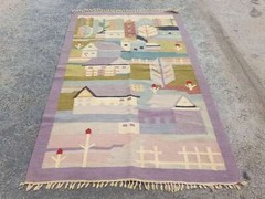 Vintage Handmade Traditional Geometric Purple Kilim Floor Rug Carpet 178x113cm
