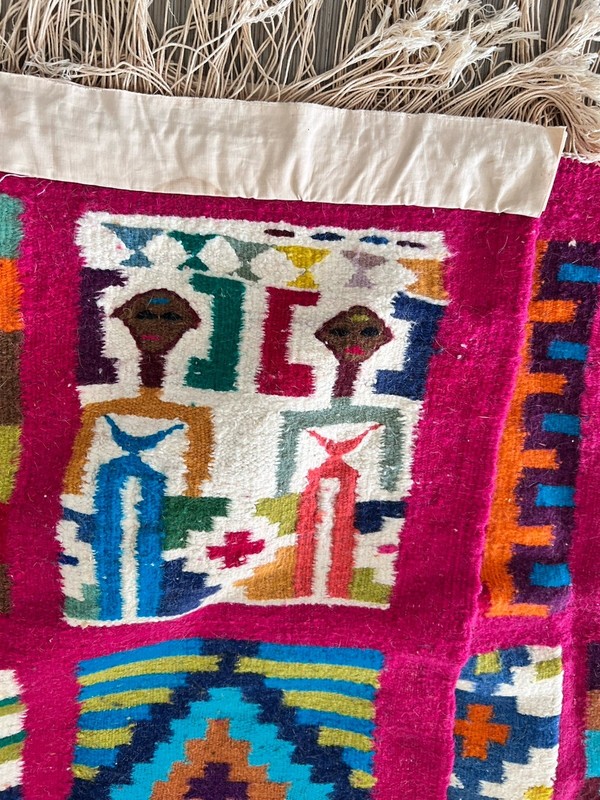 Hand-Woven Tunisian Wool Kilim Motifs Tapestry Rug Colorful Wall Hanging 27x59” gallery