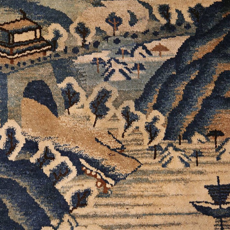 ANTIQUE MONGOLIAN WOOL PILE RUG LANDSCAPE CARPETS LATE 19TH C. gallery