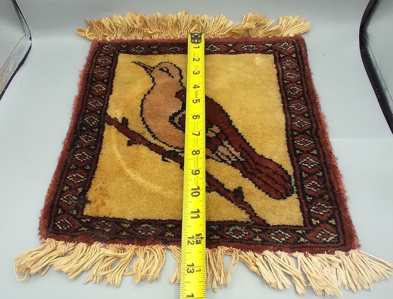Vintage Small Bird Rug Wall Hanging Textile Folk Art Fringe Hand Woven FREE SHIP gallery