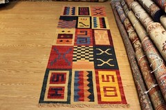 SOUTHWESTERN STYLE WOVEN KILIM JEWEL COLOR WOOL HANDMADE 8′ HALL RUNNER Pm75