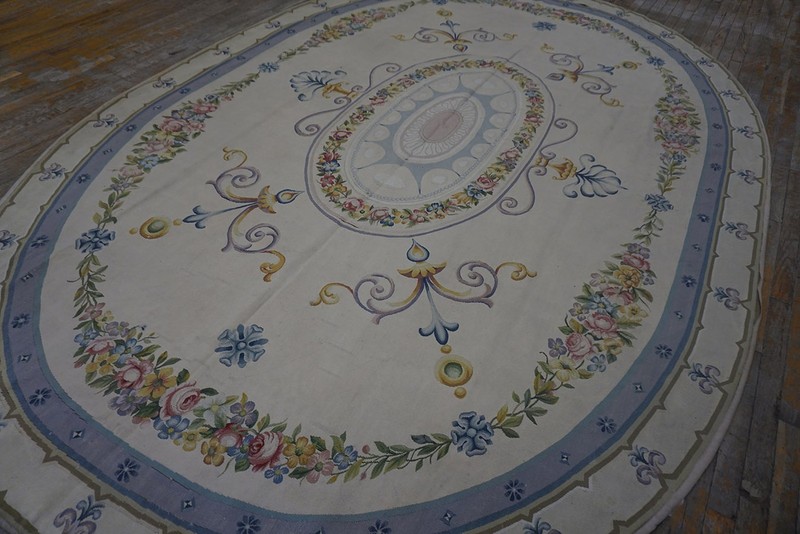 8'x11' Antique Late 19th Century Oval French Aubusson Room Size Carpet Rug gallery
