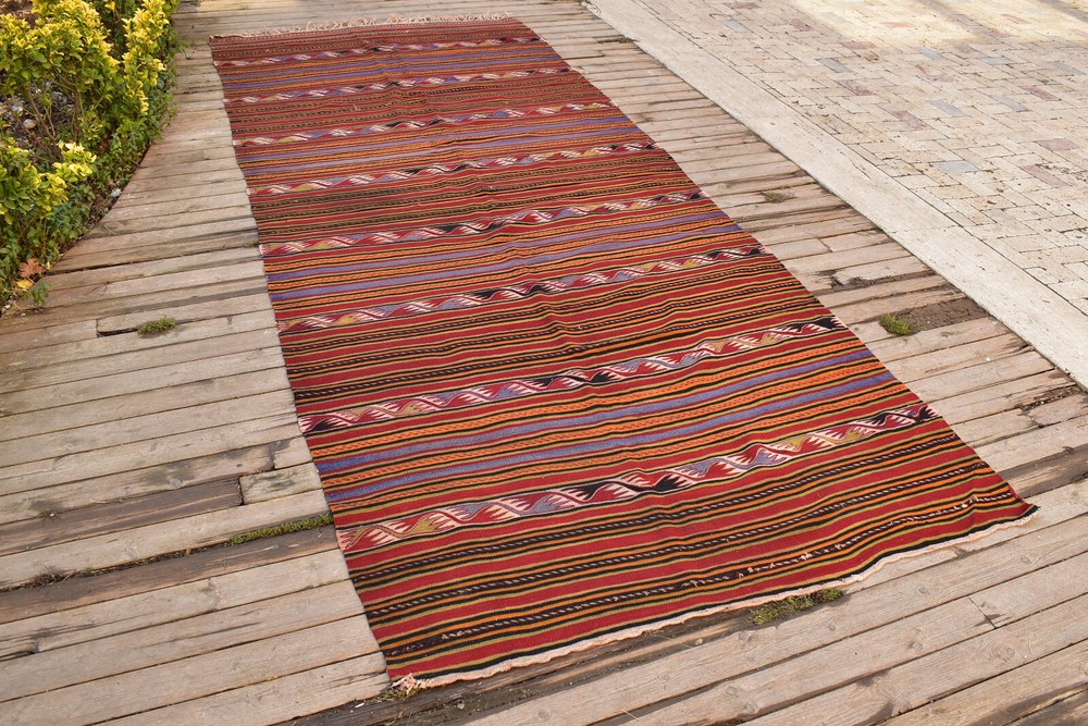 Turkish Kilim Rug 5'x12' Handwoven Sivas Vintage Natural Wool Kilim 153x370cm