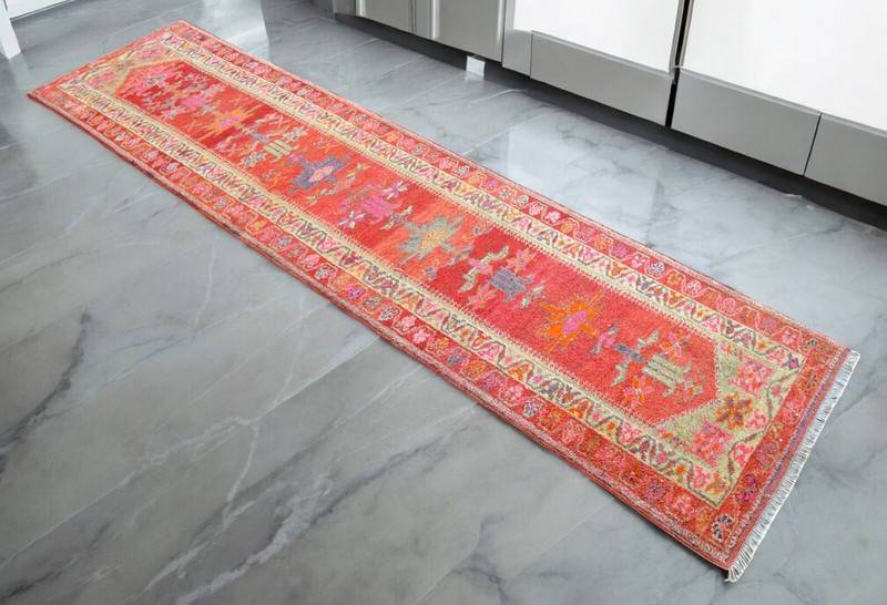 Vintage Anatolian Turkish Runner Rug | 3x12 Wool Hallway Carpet, Handwoven Rug gallery