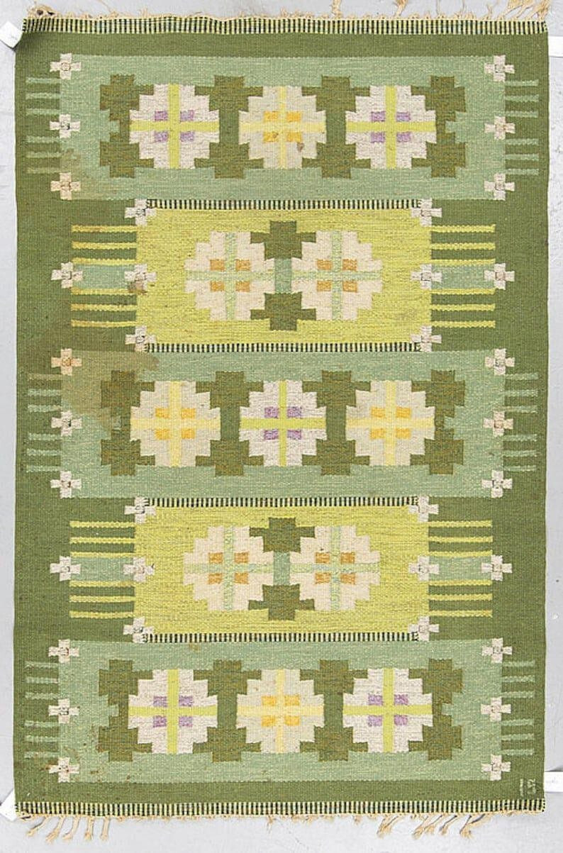Handmade Flat-Weave Dhurrie – Vintage Charm in Fresh Green Tones gallery