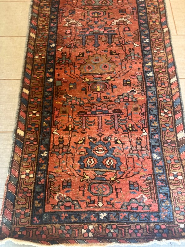 ANTIQUE. HAND MADE . . . RUNNER. BEAITIFUL COLOR. th19. 11x3 gallery