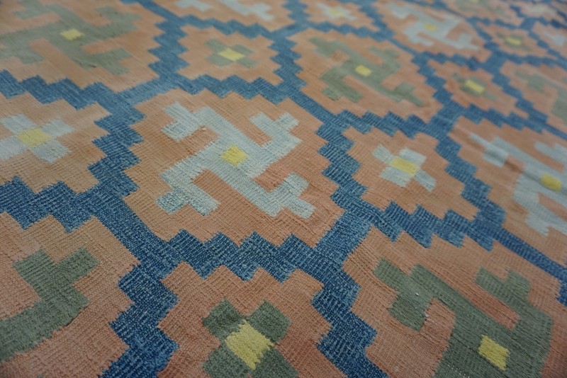 12X15 Vintage Indian Dhurries Blue Cotton Area Rug 1935 gallery
