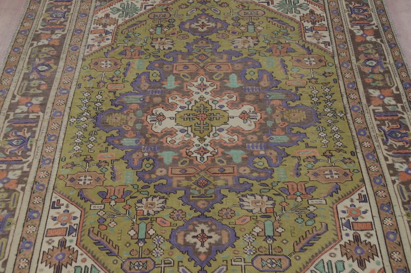 Light Green Geometric Over-Dyed Traditional Hand-knotted Rug Area Carpet 7x9 gallery