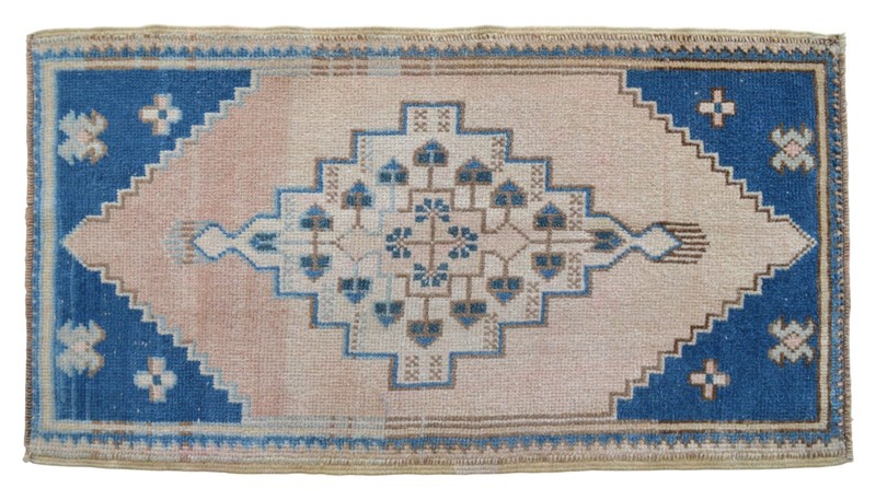 Vintage Turkish Rug Small HandKnotted Wool Door Mat Boho Pink, 2x4 ft approx gallery