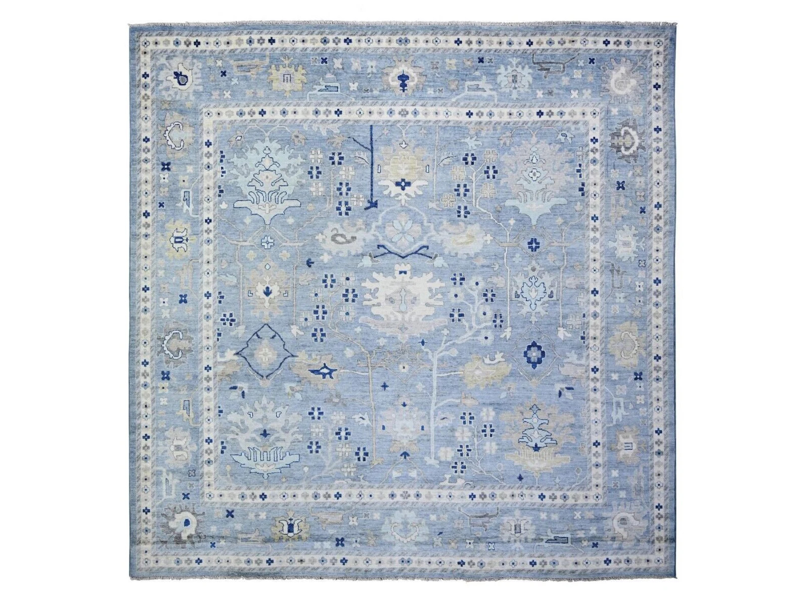 11'8"x11'9" Air Force Blue, Angora Pile Oushak with All Over Motifs Natural Dye gallery