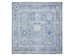 11’8″x11’9″ Air Force Blue, Angora Pile Oushak with All Over Motifs Natural Dye