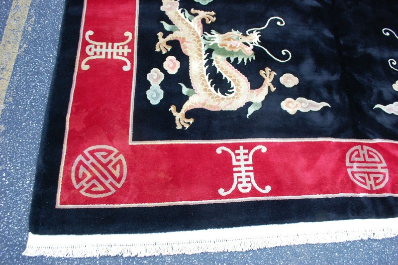 c1940s ANTIQUE ART DECO WALTER NICHOLS CHINESE RUG 9'x12'2" DROGEN DESIGN, BLACK gallery