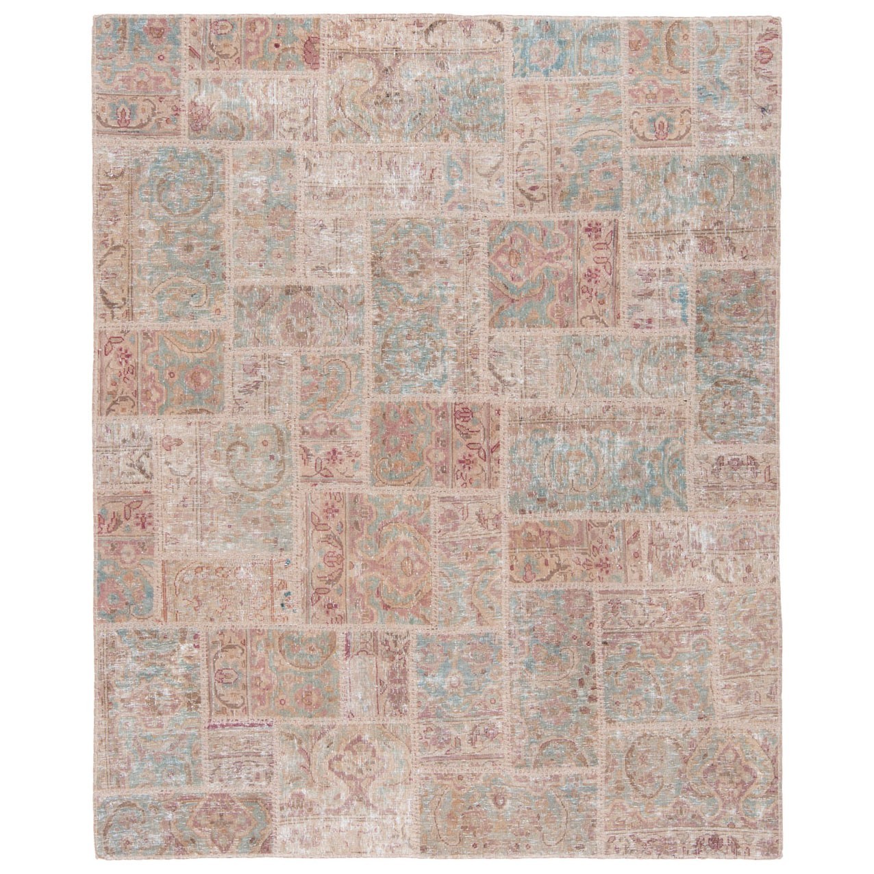 Patchwork 187x151 cm Vintage Hand Knotted Oriental Rug Beige Rectangle gallery