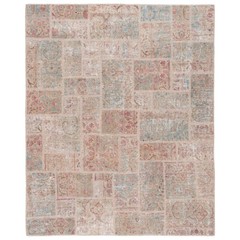 Patchwork 187×151 cm Vintage Hand Knotted Oriental Rug Beige Rectangle