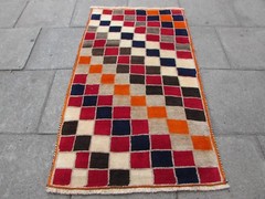 Vintage Traditional Tribal Hand Made Gabbe Oriental Red Wool Long Rug 180x105cm