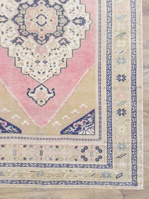 Vintage Traditional Turkish Oushak Wool Rug 3.10x5.11 ft Handmade Area Carpet gallery