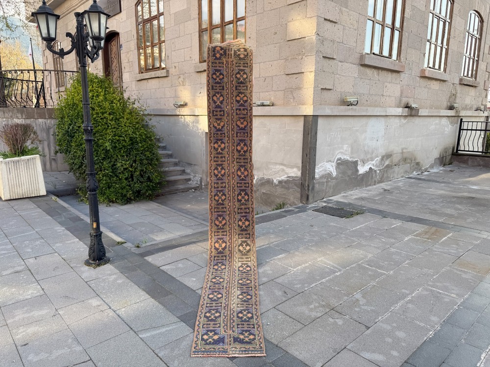Vintage Turkish Oushak Runner Rug 1.5x11.7 ft Narrow Hallway Rug