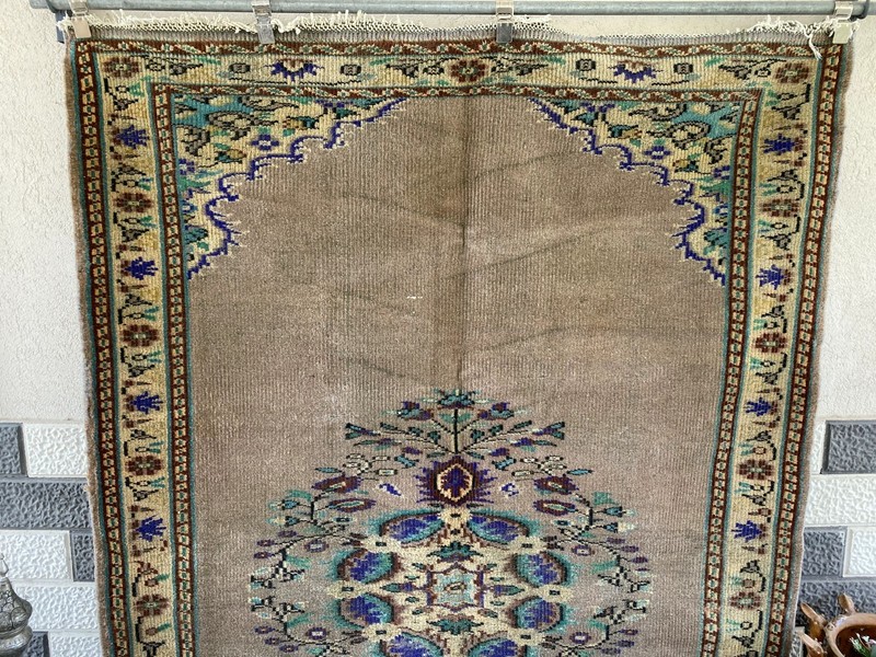 Vintage Turkish Rug | 5.4 x 8.7 ft Hand-Knotted Wool Faded Pastel Anatolian Rug gallery