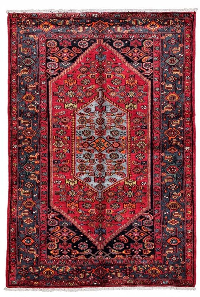 Vintage Hand Knotted Zanjan Wool Area Rug 5x7 Tribal Oriental Red Blue Geometric