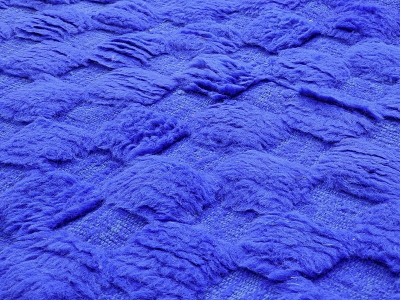 Moroccan Handmade Beniourain Rug 5'2x7'2 Berber Checkered Blue Wool Carpet gallery