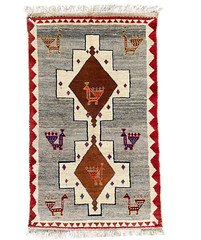 VINTAGE GABBEH RUG HAND MADE PEACOCK EASTERN WOOL GREY CARPET 5’7″ X 3’3″