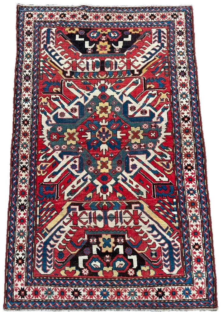 Antique Adler Kazak Rug c.1890-1920 Rare Mustache Design Caucasian Collectible