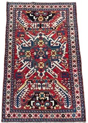 Antique Adler Kazak Rug c.1890-1920 Rare Mustache Design Caucasian Collectible