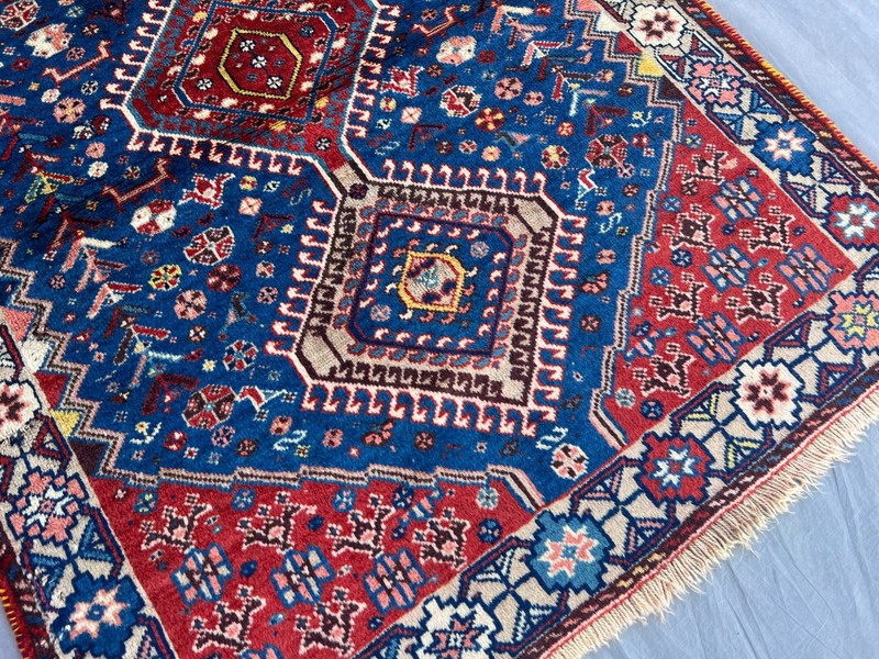 3'5 x 4'10 Antique Turkish Hand Knotted Tribal Geometric Blue Red Wool Floor Rug gallery