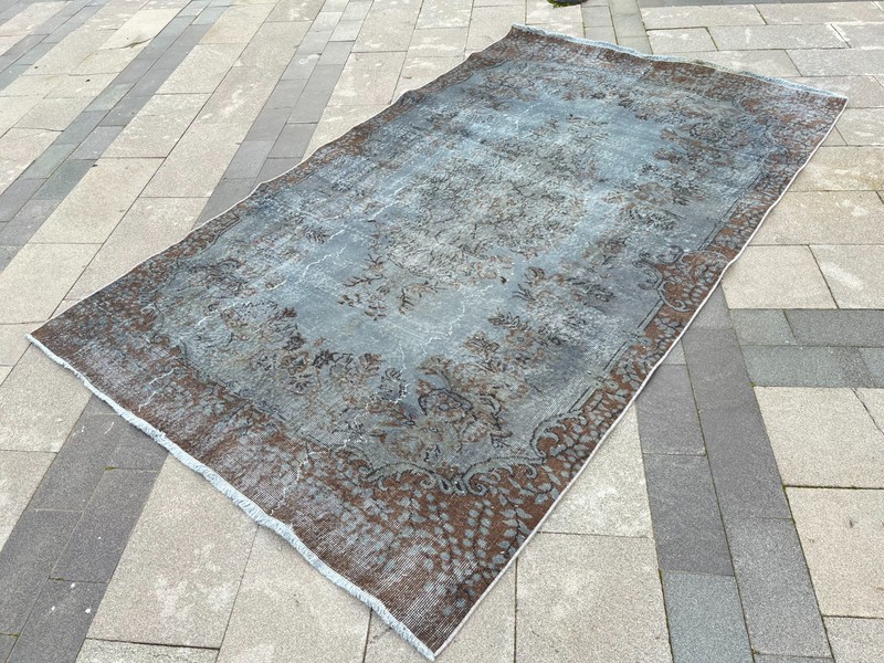 Vintage Turkish Oushak Overdyed Rug 5.4x8.8 Grey Brown Hand Knotted Wool Rug gallery