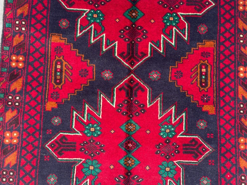 3'1x4'11 ft Vintage Afghan Baluchi Hand Knotted Wool Red Navy Star Medallion Rug gallery