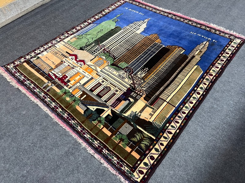 Afghan Pictorial New York City Rug 3x5 Ft Handmade Wool Skyline Art Area Rug gallery