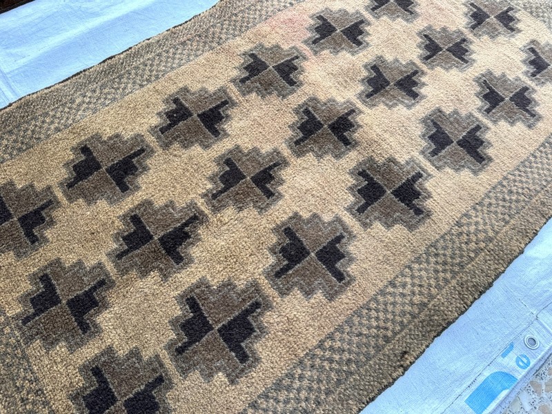 1930s Terracotta Afghan Baluchi Muted Rug 3x5 Antique Faded Geometric Old Carpet gallery