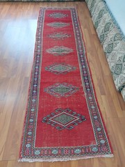 Antique Red Cotton Rug Vintage Runner Geometric Rug Long Entry Wool Rug