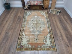 3.7×7.2 ft Orange Turkish Rug, Anatolian Rug, Oriental Rug, Antique Wool Rug
