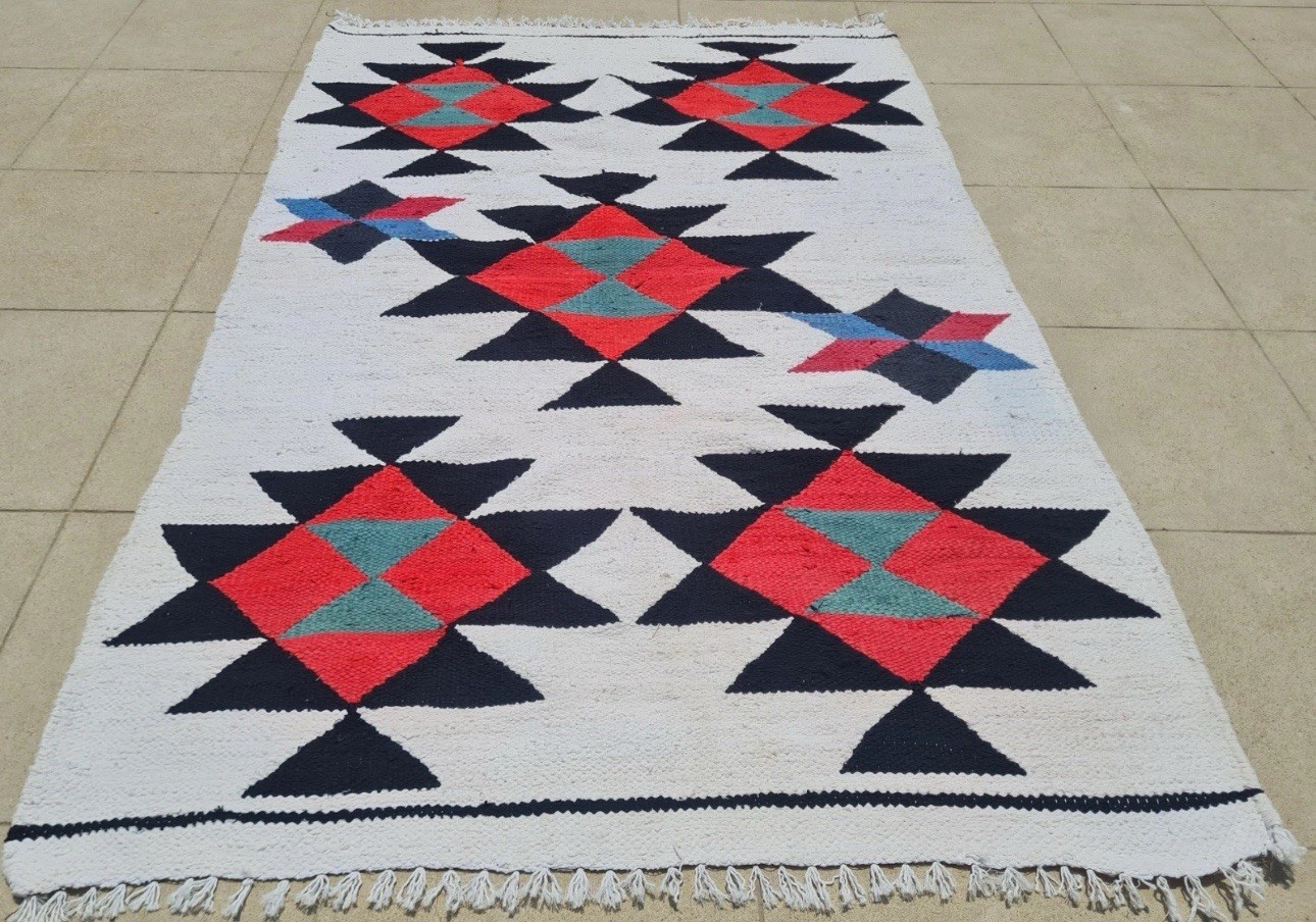 Hand Knotted Julkrus Kilim Area Rug – 4’7” x 2’11” – Vintage Geometric Wool Rug gallery