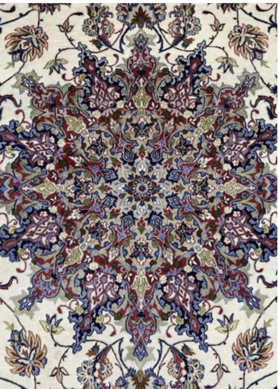 8.4 X 11 Auth Isfahann Area Rug Oriental Ivory Knotted Wool & Silk Pile A+ gallery