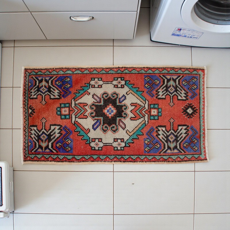 Vintage Oushak Rug Small Turkish Door Mat Hand-Knotted Wool Entryway Rug 19"x35" gallery