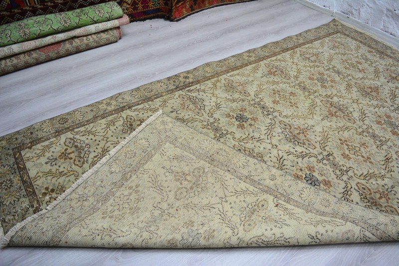Antique Beige Geometric Handmade Rug, 6.2x10.9ft, Turkish Oriental Beige Rug, gallery