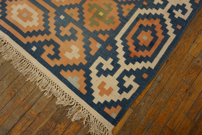 12X15 Vintage Indian Dhurries Blue Cotton Area Rug 1935 gallery