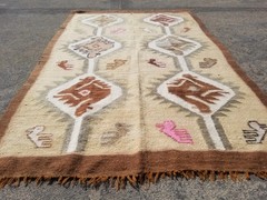 Vintage Traditional Handmade Peruvian Figural Wool Brown Kilim 4.11×3.3ft
