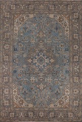 Blue Overdyed Geometric Wool Traditional Living Room Rug 9×13 Handmade Carpet