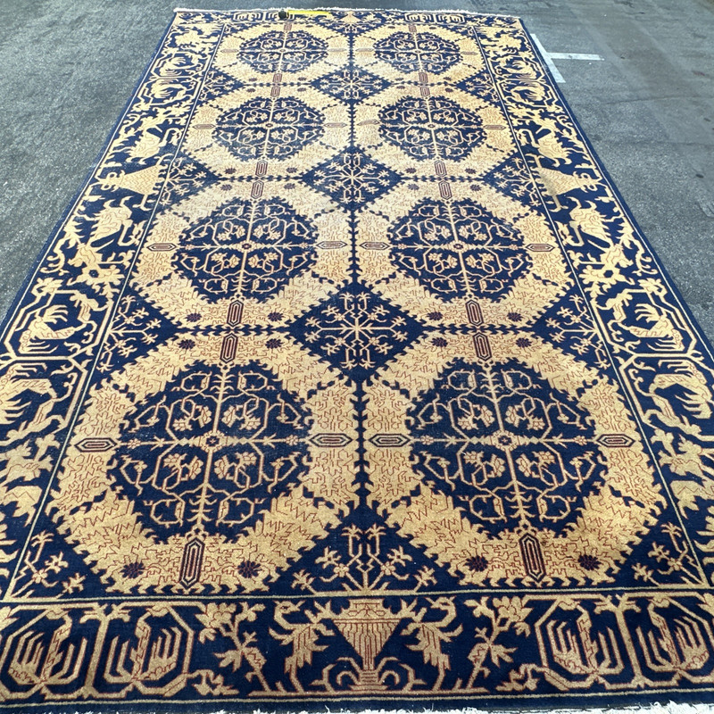 Auth: 1920 Antique RUG GREEK ISLANDS SPARTA MASTERPIECE GOLD & BLUE 10X15 gallery
