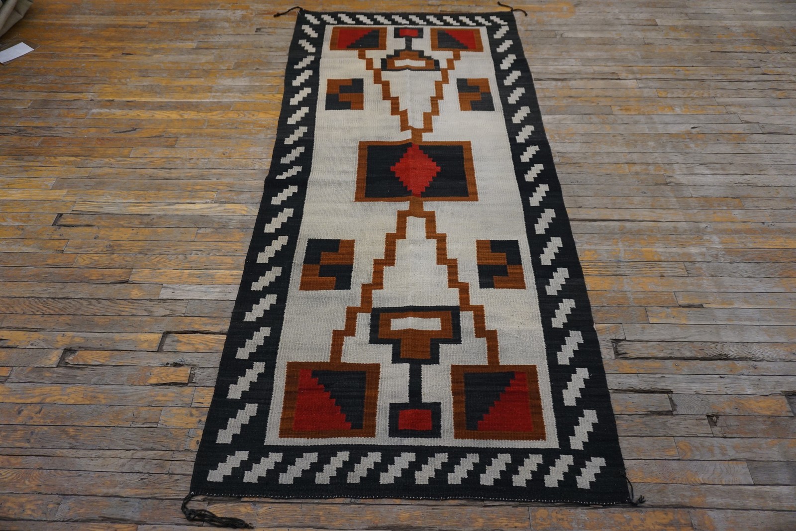 3'x7' Antique Native American Navajo Geometric Design Ivory Color Rug gallery