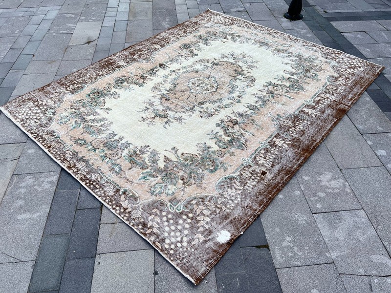 7x9 FT Vintage Turkish Oushak Rug Handmade Distressed Anatolian Wool Area Rug gallery