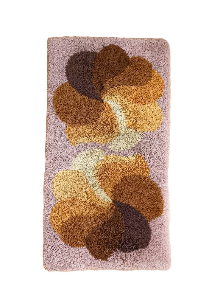 DESSO mid-century shag dralon acrylic wool rug brown yellow vintage 60s 70s